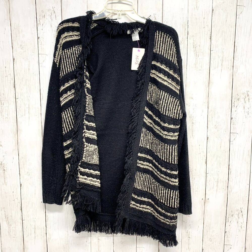 Vintage Abito Sweater Women Size XL Pattern Front Long Sleeve‎ Fringe Cardigan